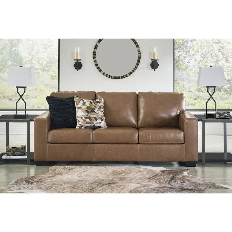 2-częściowy tapicerowany zestaw sof do salonu, brązowa tkanina, 216 cm szer. x 97 cm gł. x 91 cm wys., styl nowoczesny