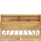 Pełnowymiarowe wielofunkcyjne łóżko dzienne (daybed) z półkami do przechowywania, dwoma szufladami i wbudowanym biurkiem do nauki