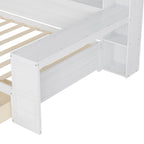 Pełnowymiarowe wielofunkcyjne łóżko dzienne (daybed) z półkami do przechowywania, dwoma szufladami i wbudowanym biurkiem do nauki