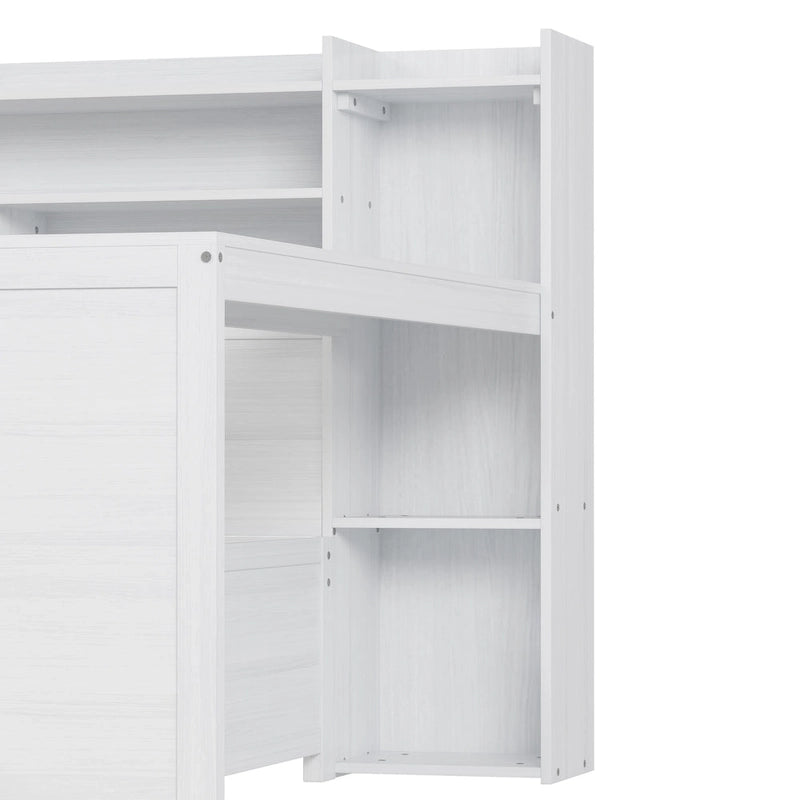Pełnowymiarowe wielofunkcyjne łóżko dzienne (daybed) z półkami do przechowywania, dwoma szufladami i wbudowanym biurkiem do nauki