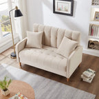 Nowoczesna sofa do salonu, mała kanapa dwuosobowa, gładka, aksamitna tapicerka, pikowana, beżowa