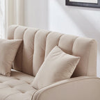 Nowoczesna sofa do salonu, mała kanapa dwuosobowa, gładka, aksamitna tapicerka, pikowana, beżowa