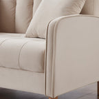 Nowoczesna sofa do salonu, mała kanapa dwuosobowa, gładka, aksamitna tapicerka, pikowana, beżowa