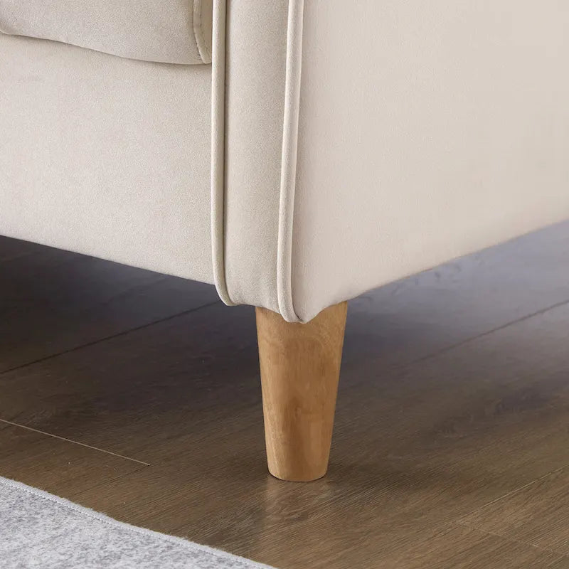 Nowoczesna sofa do salonu, mała kanapa dwuosobowa, gładka, aksamitna tapicerka, pikowana, beżowa