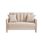 Nowoczesna sofa do salonu, mała kanapa dwuosobowa, gładka, aksamitna tapicerka, pikowana, beżowa