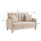 Nowoczesna sofa do salonu, mała kanapa dwuosobowa, gładka, aksamitna tapicerka, pikowana, beżowa