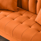 Nowoczesna sofa do salonu, mała kanapa dwuosobowa, gładka, aksamitna tapicerka, pikowana, beżowa