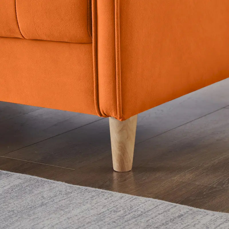 Nowoczesna sofa do salonu, mała kanapa dwuosobowa, gładka, aksamitna tapicerka, pikowana, beżowa