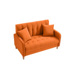 Nowoczesna sofa do salonu, mała kanapa dwuosobowa, gładka, aksamitna tapicerka, pikowana, beżowa