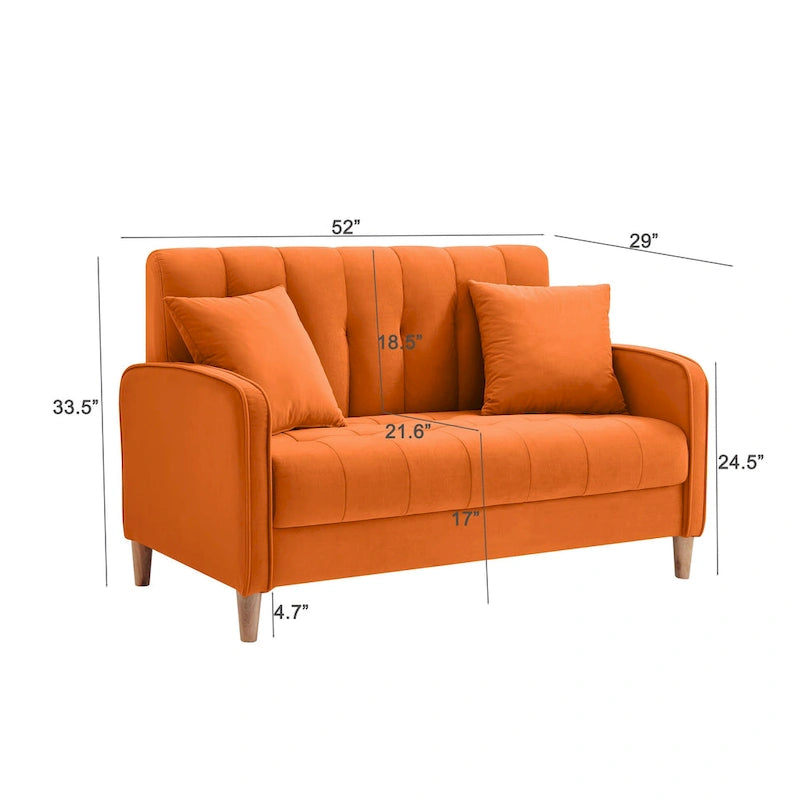 Nowoczesna sofa do salonu, mała kanapa dwuosobowa, gładka, aksamitna tapicerka, pikowana, beżowa