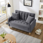 Nowoczesna sofa do salonu, mała kanapa dwuosobowa, gładka, aksamitna tapicerka, pikowana, beżowa