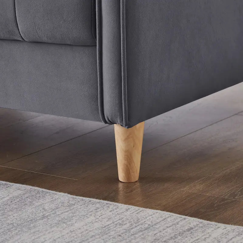 Nowoczesna sofa do salonu, mała kanapa dwuosobowa, gładka, aksamitna tapicerka, pikowana, beżowa