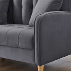 Nowoczesna sofa do salonu, mała kanapa dwuosobowa, gładka, aksamitna tapicerka, pikowana, beżowa