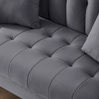 Nowoczesna sofa do salonu, mała kanapa dwuosobowa, gładka, aksamitna tapicerka, pikowana, beżowa