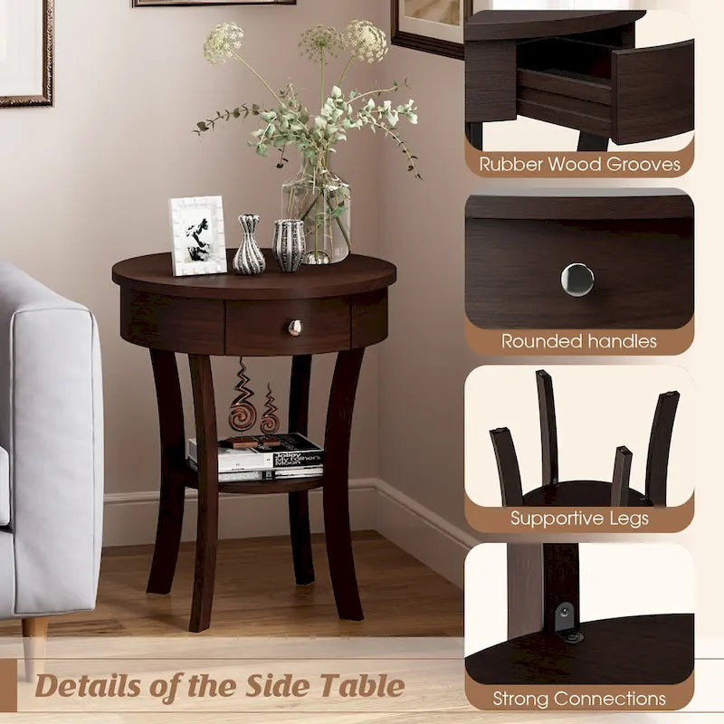 Okrągły stolik nocny/pomocniczy/końcowy 2-poziomowy, stolik kanapowy do sypialni i salonu, oszczędzający miejsce