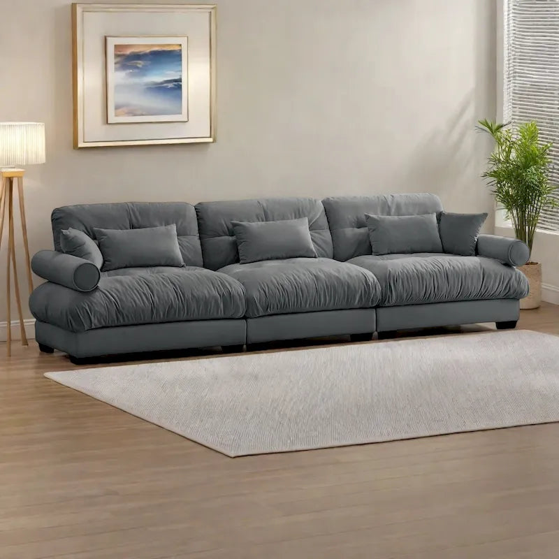130 Aksamitna modułowa sofa 5-osobowa z poduszkami Cloud i zagłówkami z wałków