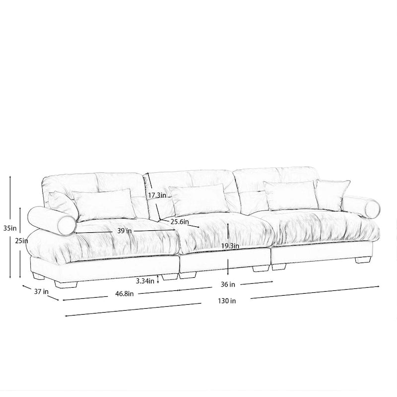 130 Aksamitna modułowa sofa 5-osobowa z poduszkami Cloud i zagłówkami z wałków
