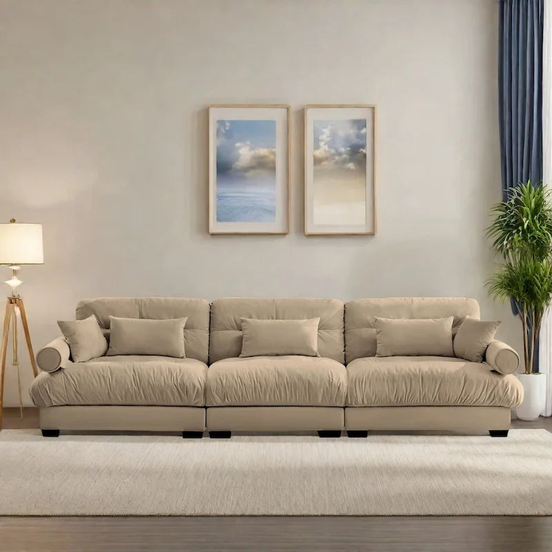 130 Aksamitna modułowa sofa 5-osobowa z poduszkami Cloud i zagłówkami z wałków