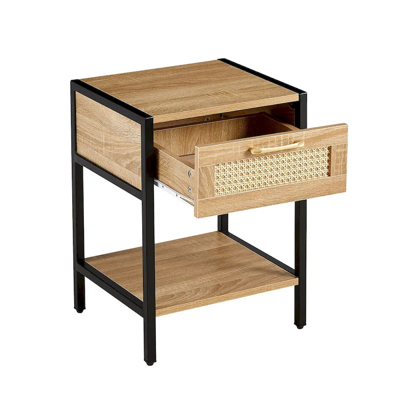 Rattan Nightstand with Drawer (Set of 2)