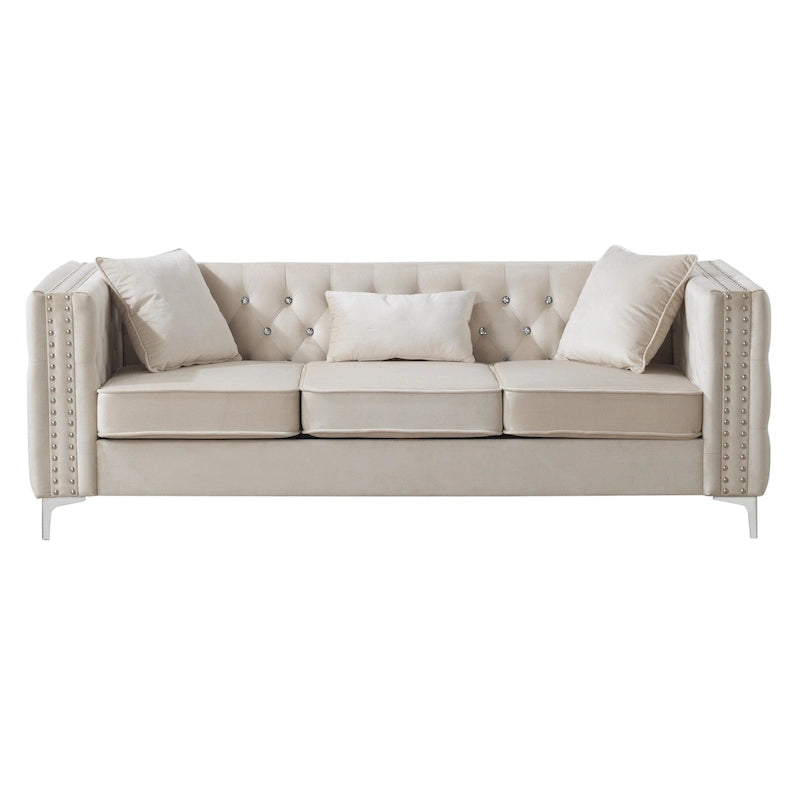 Paige sofa trzyosobowa welurowa pikowana 2 poduszki - 218,4 cm dł. x 86,4 cm szer. x 76,2 cm wys.