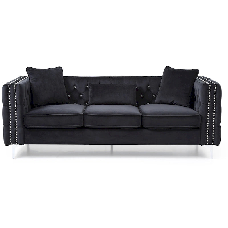 Paige sofa trzyosobowa welurowa pikowana 2 poduszki - 218,4 cm dł. x 86,4 cm szer. x 76,2 cm wys.