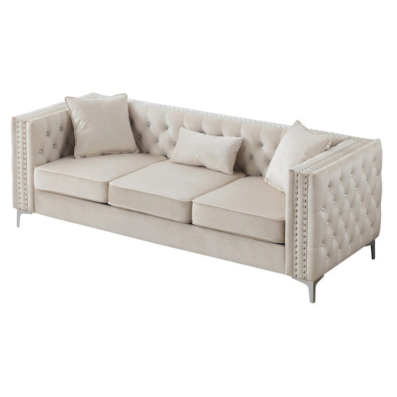Paige sofa trzyosobowa welurowa pikowana 2 poduszki - 218,4 cm dł. x 86,4 cm szer. x 76,2 cm wys.