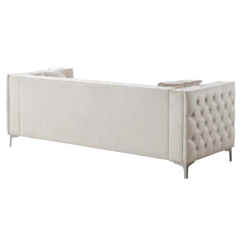 Paige sofa trzyosobowa welurowa pikowana 2 poduszki - 218,4 cm dł. x 86,4 cm szer. x 76,2 cm wys.