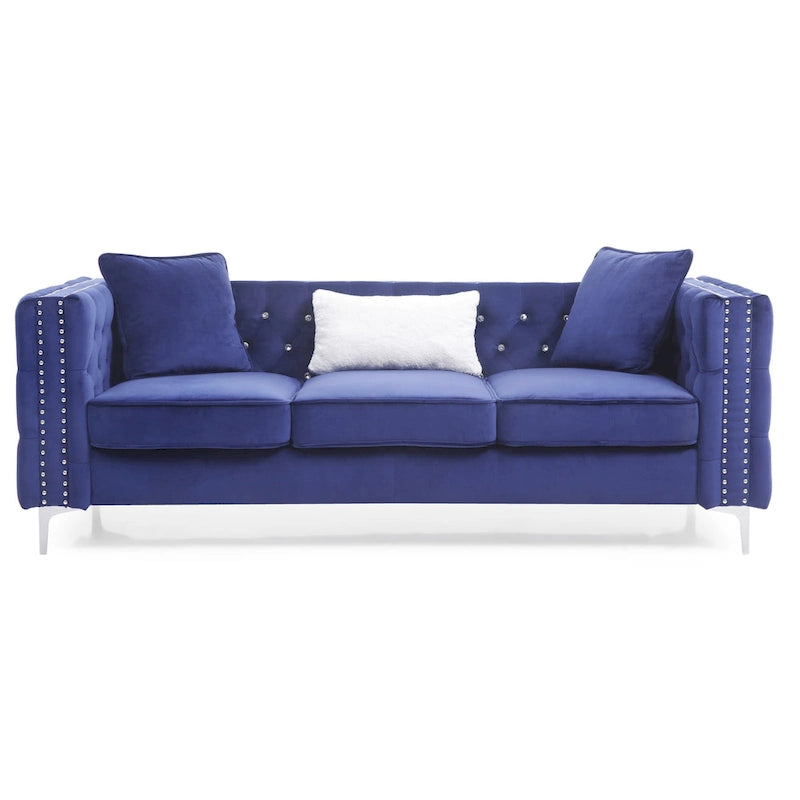 Paige sofa trzyosobowa welurowa pikowana 2 poduszki - 218,4 cm dł. x 86,4 cm szer. x 76,2 cm wys.