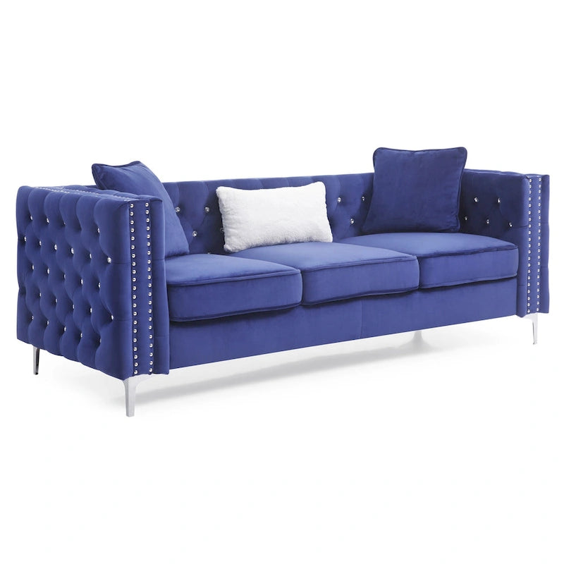 Paige sofa trzyosobowa welurowa pikowana 2 poduszki - 218,4 cm dł. x 86,4 cm szer. x 76,2 cm wys.