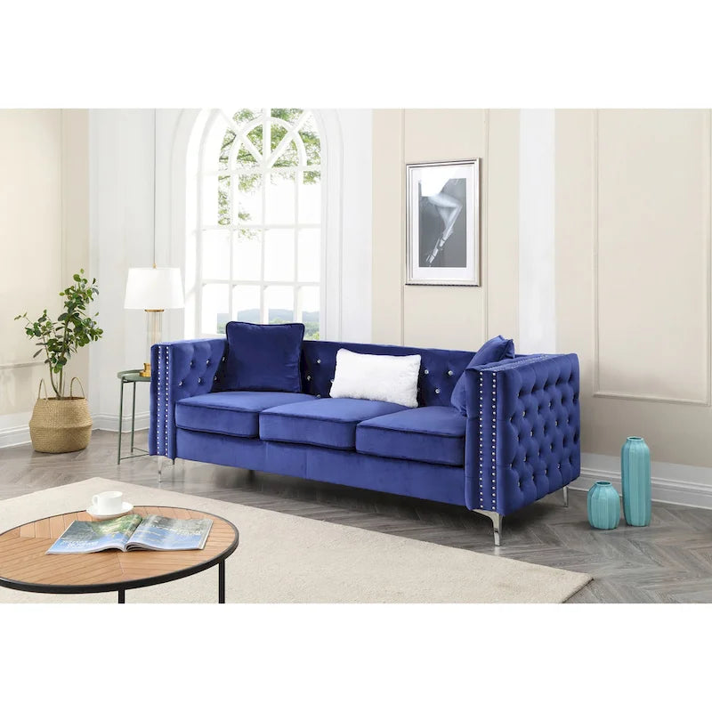Paige sofa trzyosobowa welurowa pikowana 2 poduszki - 218,4 cm dł. x 86,4 cm szer. x 76,2 cm wys.