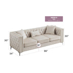Paige sofa trzyosobowa welurowa pikowana 2 poduszki - 218,4 cm dł. x 86,4 cm szer. x 76,2 cm wys.