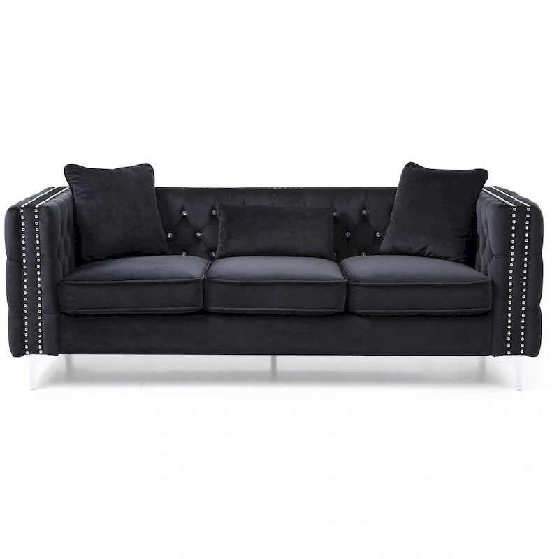Paige sofa trzyosobowa welurowa pikowana 2 poduszki - 218,4 cm dł. x 86,4 cm szer. x 76,2 cm wys.