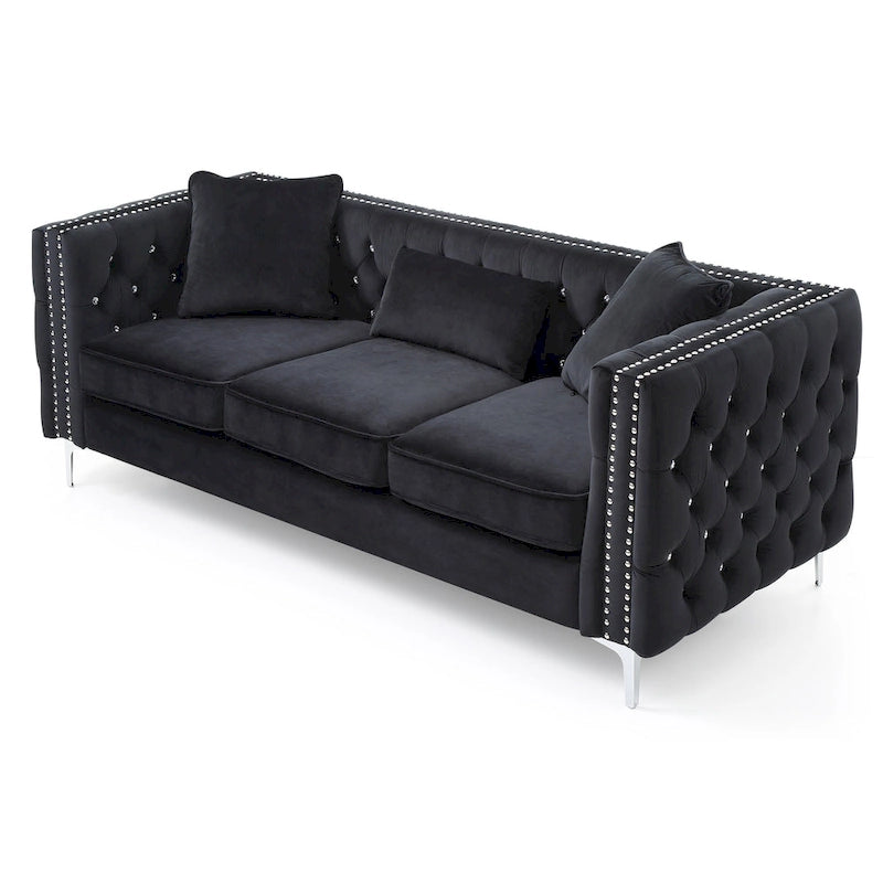 Paige sofa trzyosobowa welurowa pikowana 2 poduszki - 218,4 cm dł. x 86,4 cm szer. x 76,2 cm wys.
