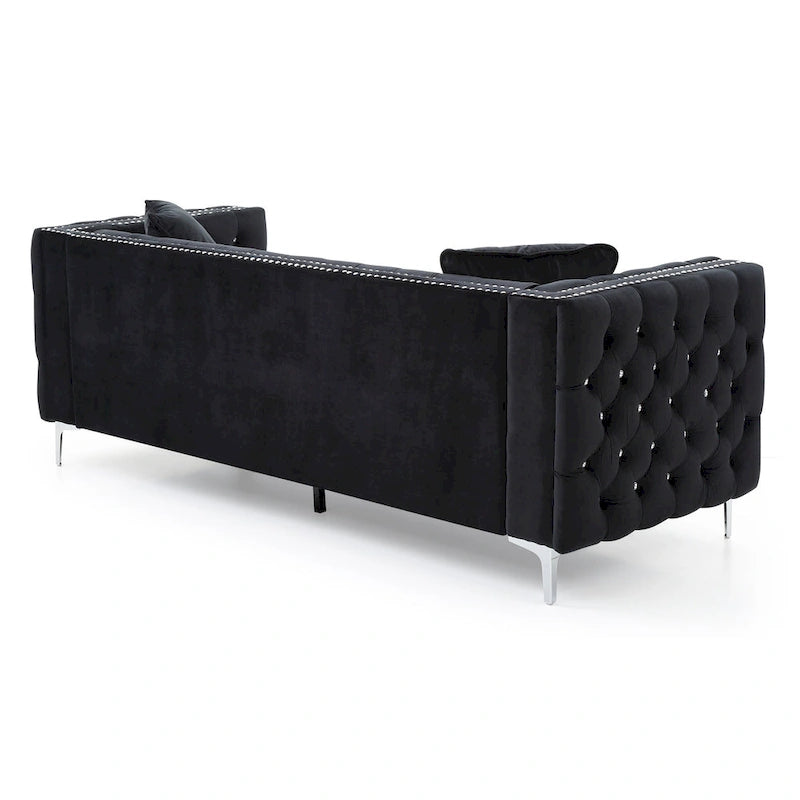 Paige sofa trzyosobowa welurowa pikowana 2 poduszki - 218,4 cm dł. x 86,4 cm szer. x 76,2 cm wys.