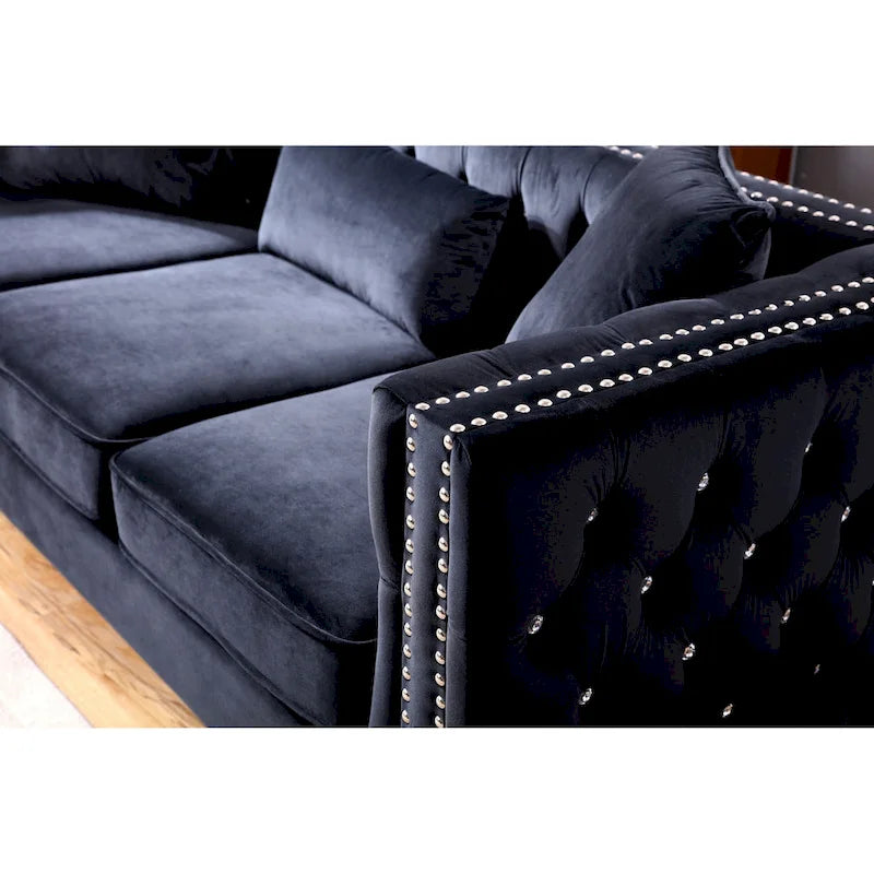 Paige sofa trzyosobowa welurowa pikowana 2 poduszki - 218,4 cm dł. x 86,4 cm szer. x 76,2 cm wys.