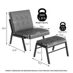 Fotel akcentujący bez podłokietników z podnóżkiem, tapicerowany skórą ekologiczną w stylu Mid-Century, szerokość 60 cm, pikowany