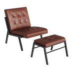 Fotel akcentujący bez podłokietników z podnóżkiem, tapicerowany skórą ekologiczną w stylu Mid-Century, szerokość 60 cm, pikowany