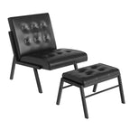 Fotel akcentujący bez podłokietników z podnóżkiem, tapicerowany skórą ekologiczną w stylu Mid-Century, szerokość 60 cm, pikowany