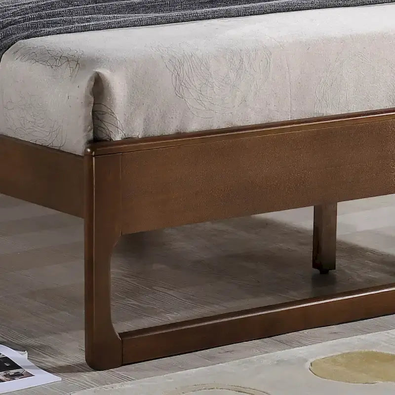 Przejściowe drewniane łóżko platformowe Queen – wykończenie orzechowe lub rustykalna szarość, bez sprężyn bonelowych