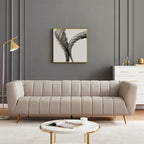 Wypoczynkowa sofa skórzana z włoskiej skóry licowej w stylu Mid-Century Modern – jasnoszara, do salonu