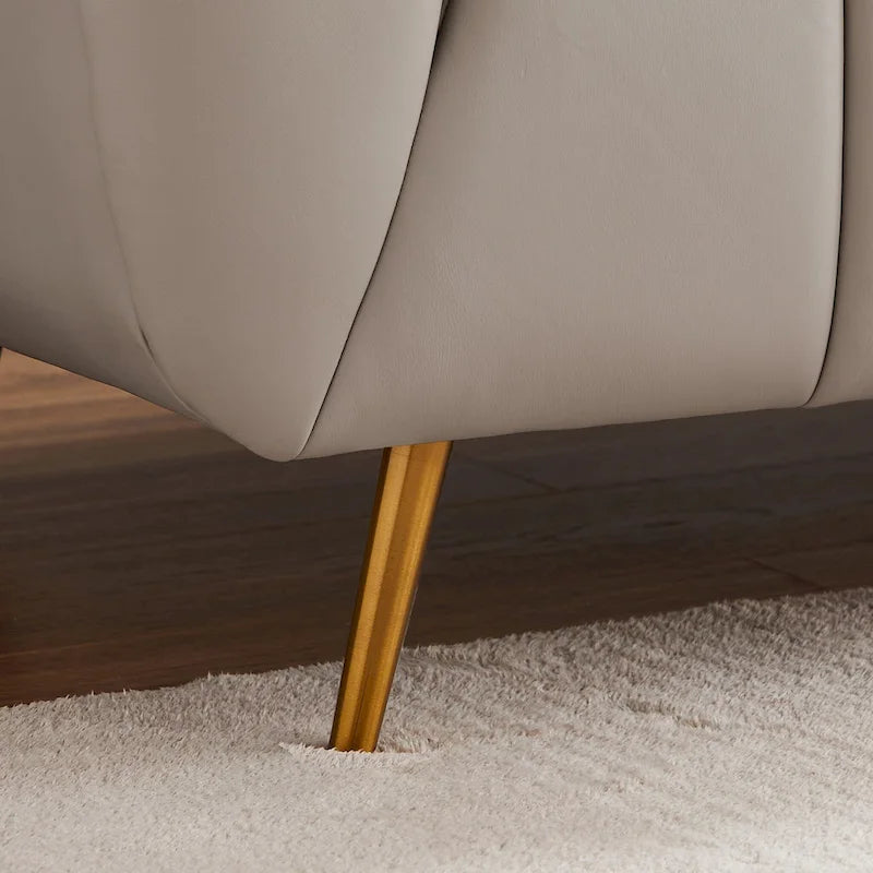 Wypoczynkowa sofa skórzana z włoskiej skóry licowej w stylu Mid-Century Modern – jasnoszara, do salonu