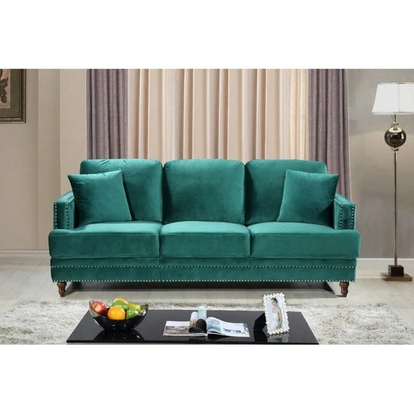 Aadi Sofa tapicerowana aksamitem, pikowana guzikami