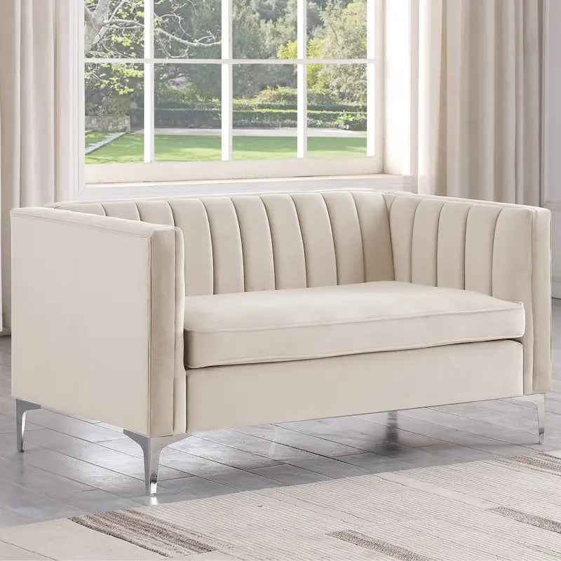 Tapicerowana sofa dwuosobowa – Nowoczesna sofa do salonu, szara, czarna, niebieska, beżowa