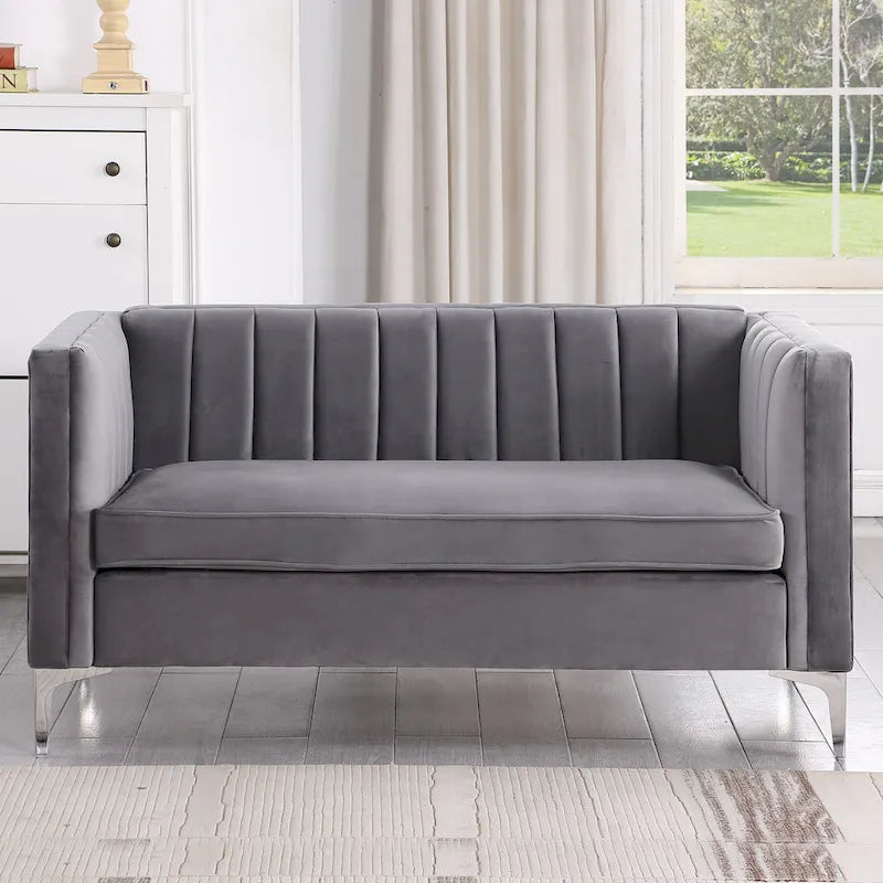 Tapicerowana sofa dwuosobowa – Nowoczesna sofa do salonu, szara, czarna, niebieska, beżowa