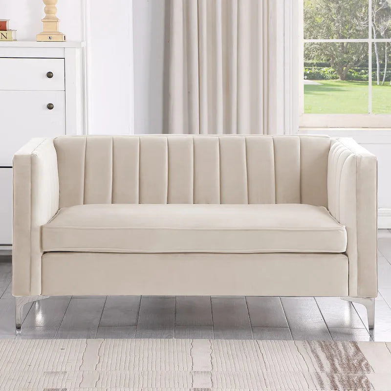 Tapicerowana sofa dwuosobowa – Nowoczesna sofa do salonu, szara, czarna, niebieska, beżowa