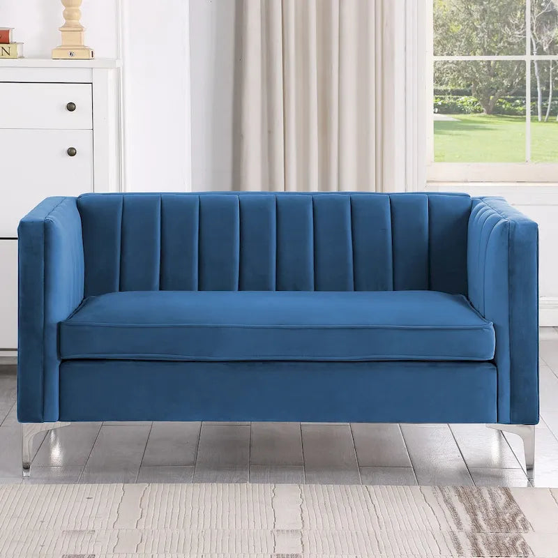 Tapicerowana sofa dwuosobowa – Nowoczesna sofa do salonu, szara, czarna, niebieska, beżowa