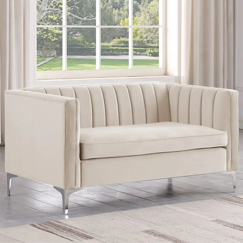 Tapicerowana sofa dwuosobowa – Nowoczesna sofa do salonu, szara, czarna, niebieska, beżowa