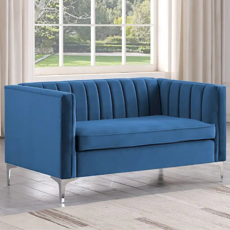Tapicerowana sofa dwuosobowa – Nowoczesna sofa do salonu, szara, czarna, niebieska, beżowa