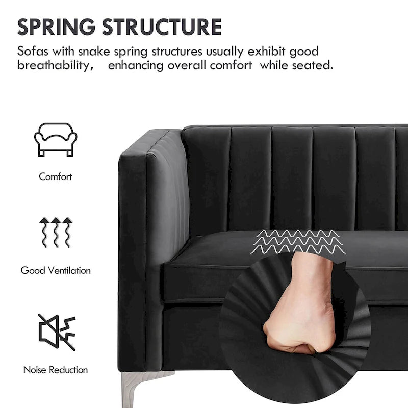 Tapicerowana sofa dwuosobowa – Nowoczesna sofa do salonu, szara, czarna, niebieska, beżowa