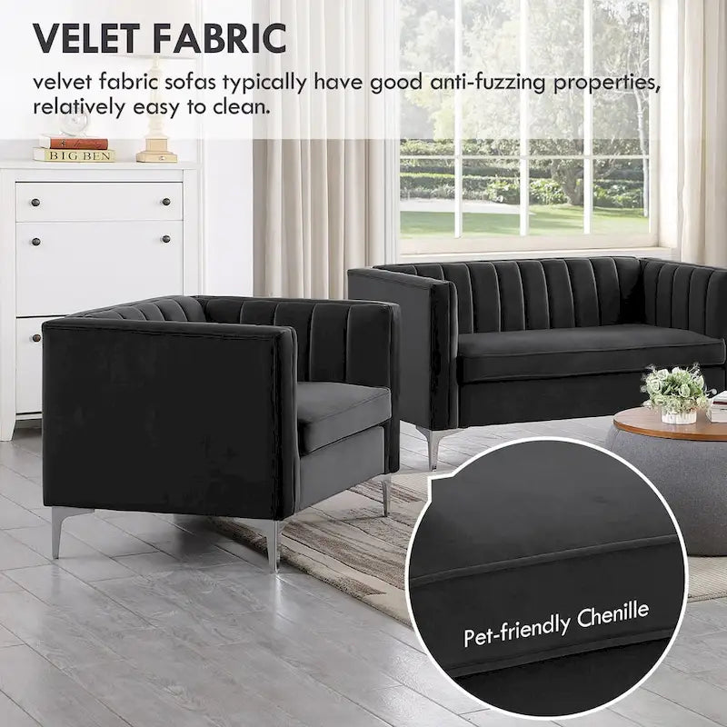 Tapicerowana sofa dwuosobowa – Nowoczesna sofa do salonu, szara, czarna, niebieska, beżowa